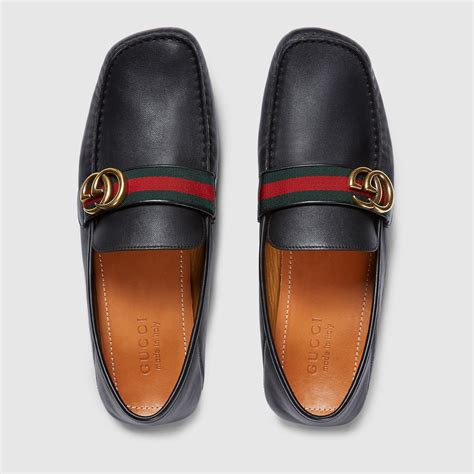 gucci leather driver with web navy|Gucci drivers for men.